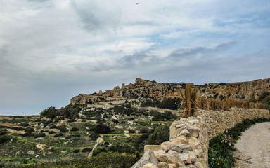 Fototapeta na wymiar Landscape with Dingli cliffs and majestic views of the Mediterranean sea and the lush countryside, Malta