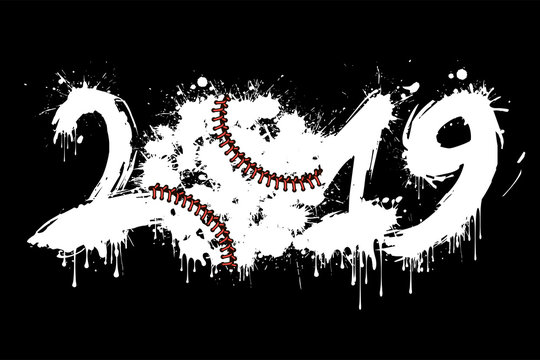 Abstract number 2019 and baseball ball from blots