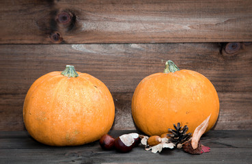 Herbstlaub, Kürbis, Kastanien, Eicheln, Äpfel, Herbst, Spätsommer, Indiensummer 