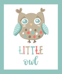 Small cute little owl vector illustration ,bird graphic,animal print. Can be used for poster, tshirt, bag, school book or notepad design