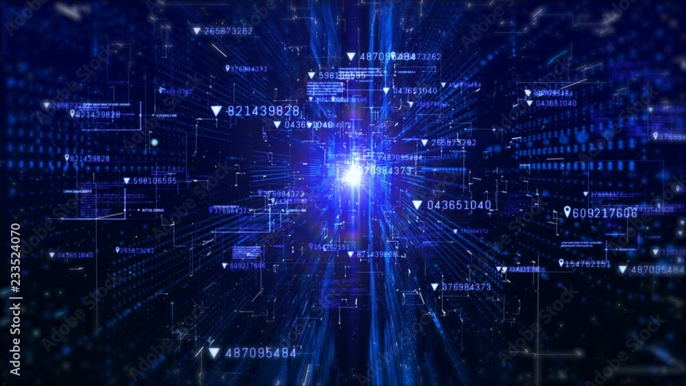 Poster digital matrix particles and light abstract background. motion graphics technology concept