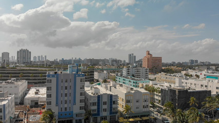 Fototapeta premium Aerial view of Miami Beach skyline and coastline on a sunny day, Florida