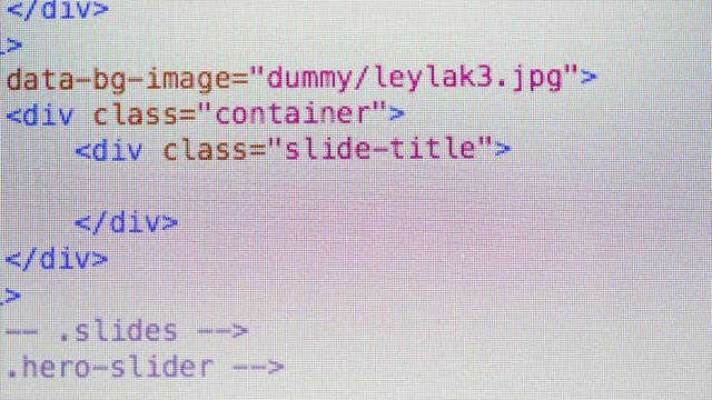 Close up footage of HTML computer codes.