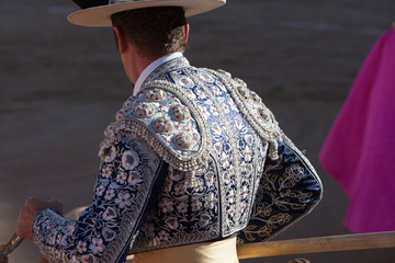 Bullfight, Spanish deadly Spectacle where a man (torero) risks his life fighting again an angry...