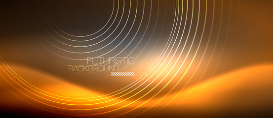 Neon circles abstract background, shiny lines