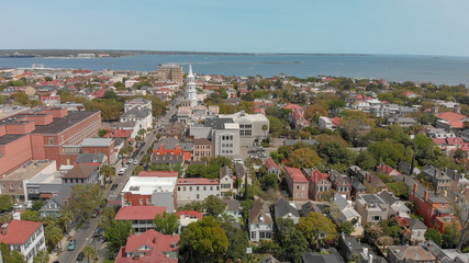 Fototapeta na wymiar Aerial view of Savannah skyline from city center, Georgia