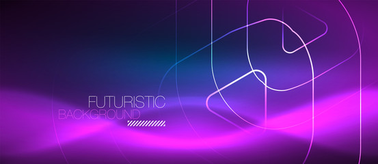 Neon glowing techno lines, hi-tech futuristic abstract background template with geometric shapes