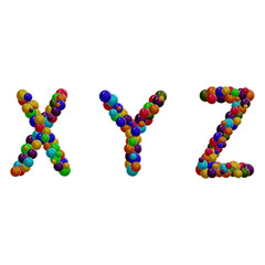 Letters X, Y, Z. Alphabet. Vector.
