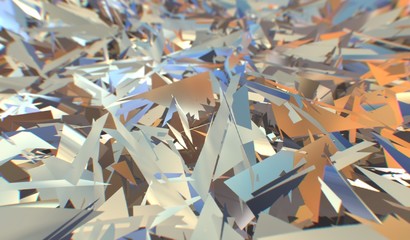 Glitch 3d render, golden modern shattered field texture, random triangles digital illustration, abstract geometric background. Wealth and Prosperity reach concept architecture