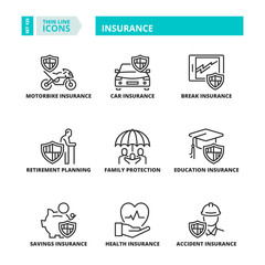 Thin line icons. Insurance