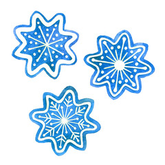 Watercolor set of snowflakes, hand drawn illustration