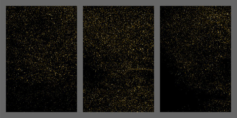 Gold glitter texture isolated on black. Amber particles color. Celebratory background. Golden explosion of confetti. Set vector illustration,eps 10.
