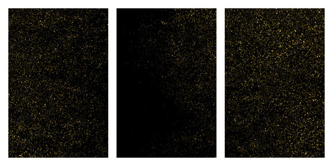 Gold glitter texture isolated on black. Amber particles color. Celebratory background. Golden explosion of confetti. Set vector illustration,eps 10.