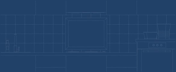 Fototapeta premium Blueprint of a frame in a kitchen flat mock-up design.