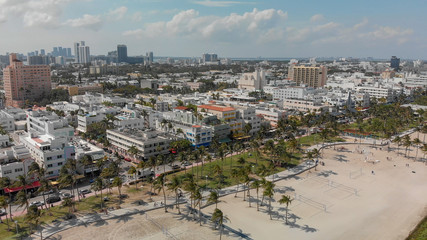 Aerial view of Miami Beach skyline and coastline on a sunny day, Florida