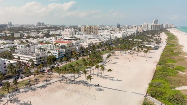 Panoramic aerial view of Miami Beach skyline and coastline, Florida