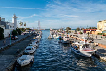 Fototapeta na wymiar Viareggio, boats in the harbor