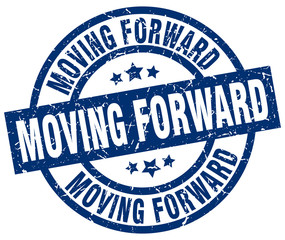 moving forward blue round grunge stamp