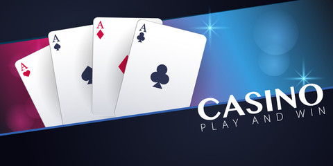 Casino banner with casino chips and cards. Poker club texas holdem. Vector illustration.