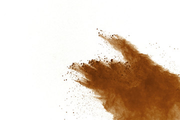 Dry soil explosion isolated on white background.