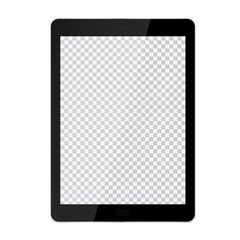 Realistic illustration of black tablet with transparent touch screen with glare, isolated on white background