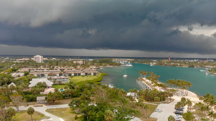 Aerial view of coutryside and coastline from Dubois Park on a stormy day  in Jupiter, Florida