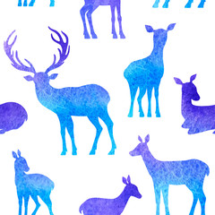 Blue deer seamless pattern