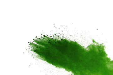 green powder explosion isolated on white background.