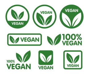 Poster Vegan icon set. Bio, Ecology, Organic logos and icon, label, tag. Green leaf icon on white background. © Shaper