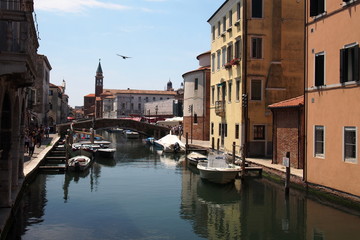 Fototapeta na wymiar Romantic town of small Venice with water canal and colorful buildings