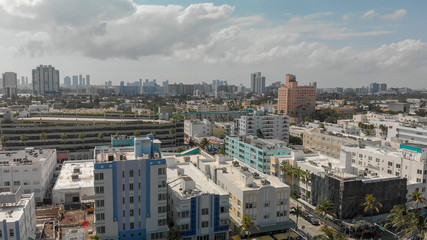 Aerial view of Miami Beach skyline and coastline on a sunny day, Florida