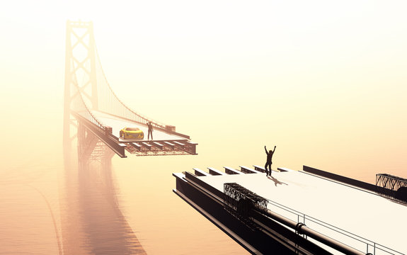 Fototapeta The car on the bridge.