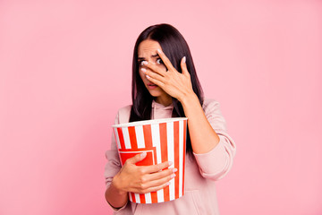 Naklejka premium Frustration lady with her style stylish brunet hair she hold han