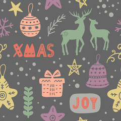 Christmas decoration doodles seamless pattern