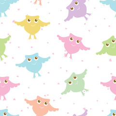 seamless cute cartoon owls pattern