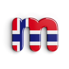 Norway letter M - Lowercase 3d Norway flag font - Norway, Oslo or Nordic countries concept