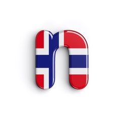 Norway letter N - Small 3d Norway flag font - Norway, Oslo or Nordic countries concept