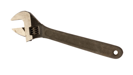 Black adjustable wrench isolated on white background