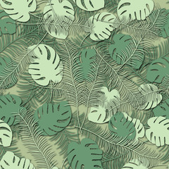 Seamless background with leaves of an exotic plant. Jungle.