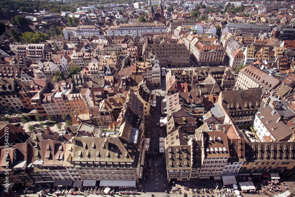 Canvas Prints France overhead view of rooftops across the city of Strasbourg   