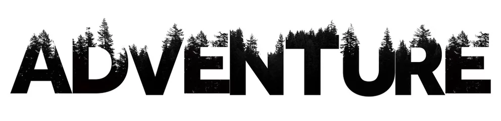 Poster Adventure word made from outdoor wilderness treetop lettering © ink drop
