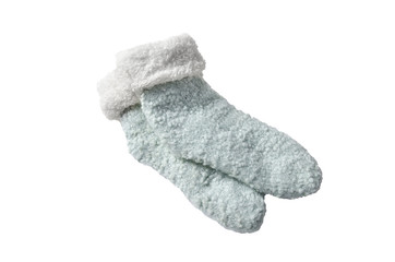 Grey wool socks isolated on white background