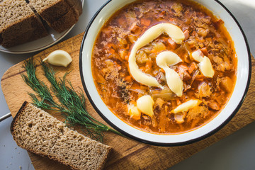 Delicious soup for lunch is on the table