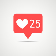 Counter icon notifications instagram. Follower. Like icon 25 insta symbol isolated on white. Social media likes insta ui, app, iphone. Vector. EPS 10.