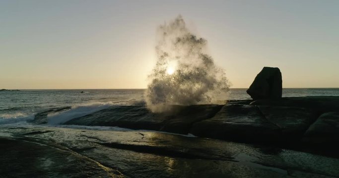 Sunrise over the rugged coastline at Bicheno, Tasmania - 4K 30P