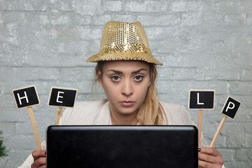businesswoman asks for help, has to work in the new year