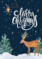 Obraz na płótnie Canvas Merry Christmas. Festive card with deer