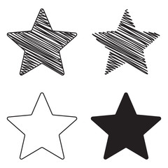 Zig-zag and scribble style star shape set isolated on white. Hand drawn looking star sketch vector.