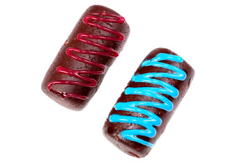 Delicious chocolate cakes isolated on white background