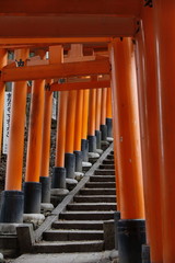 Famous torii gates on the path to Fushimi Inari Taisha shrine in Kyoto, Japan.